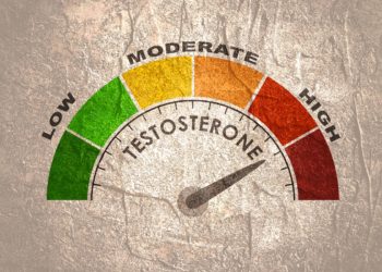 Auf einer Skala wird ein hoher Testosteronspiegel angezeigt