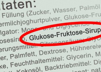 Eine Zustatenliste, auf der das Wort "Glukose-Fruktose-Sirup" rot umrandet ist.