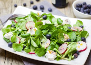 Feldsalat mit Ziegenkäse und Heidelbeeren